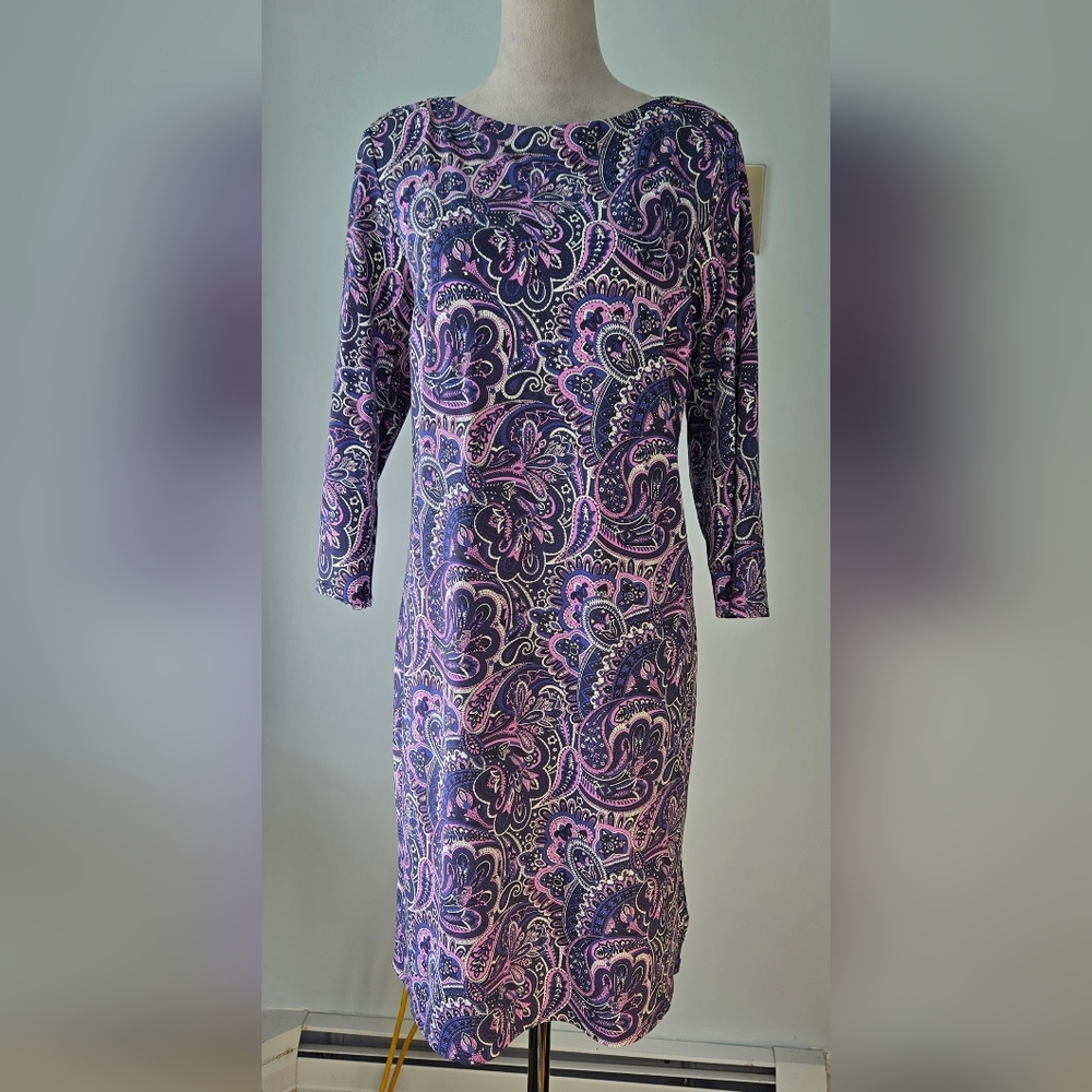 *final price* Talbots Jersey Button Shoulder Shift Dress purple paisley sz XL